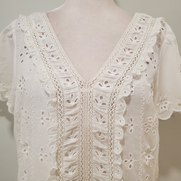 Johnny Was Jade Elizabeth white cotton embroidered eyelet peplum top S NWT - Picture 7 of 13